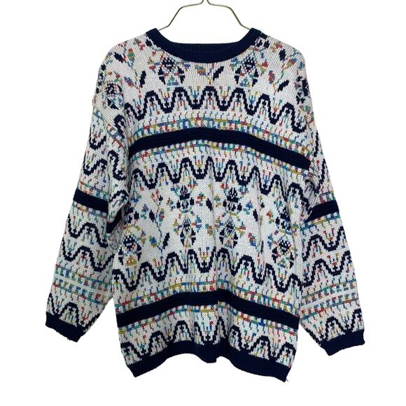 Vintage 80s 90s Bramble Lane‎ blue white rainbow metallic detail sweater MEDIUM - Picture 1 of 7